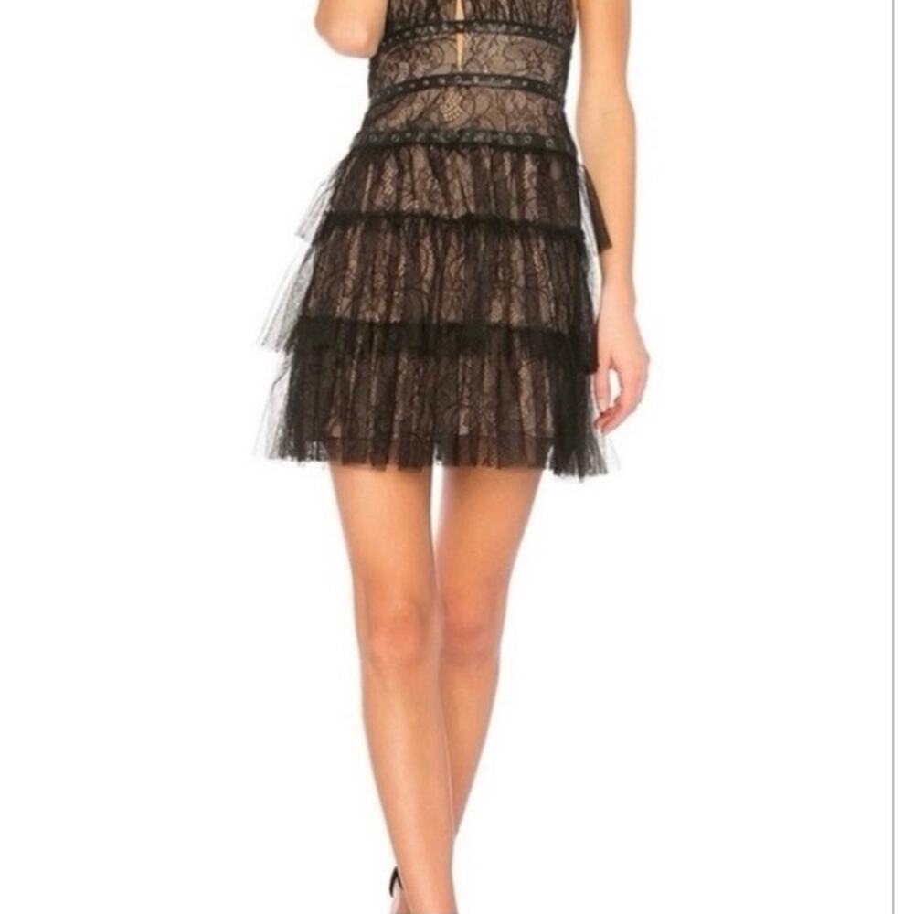 BCBGMAXAZRIA Black Lace & Tulle Grommet Dress | Size 6 - Picture 6 of 10